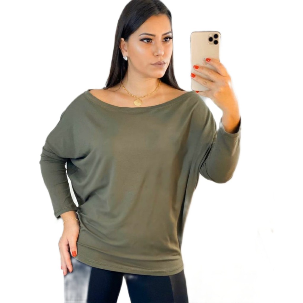 Blusa Canoa Caída No Ombro Ciganinha Manga longa Moda Feminina Inverno em Oferta na Shopee