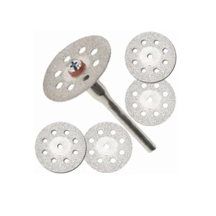 5 Discos Diamantados 22mm P/ Micro Retifica Dremel + 1 Haste