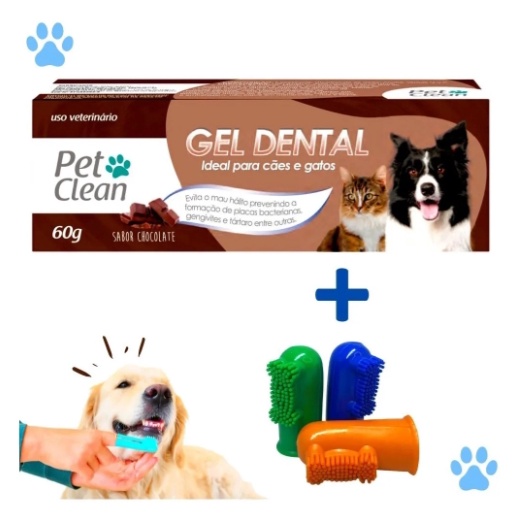 Kit Dedeira + Pasta de Dente Pet Clean Cães Cachorro Gato