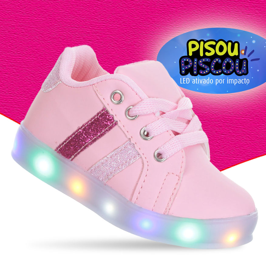 Tenis Led Luz pisca Kids Calcado Feminino infantil Bebe Juvenil Rosa Colorido PC032