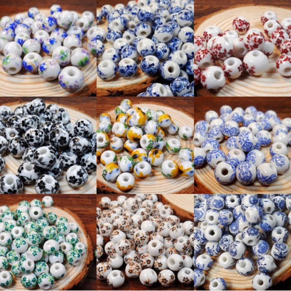 10 Pcs Rodada Contas De Cerâmica 10 Milímetros De Porcelana Contas Big Hole Flor Soltos Spacer Beads Handmade DIY Fazer Jóias em Oferta na Shopee