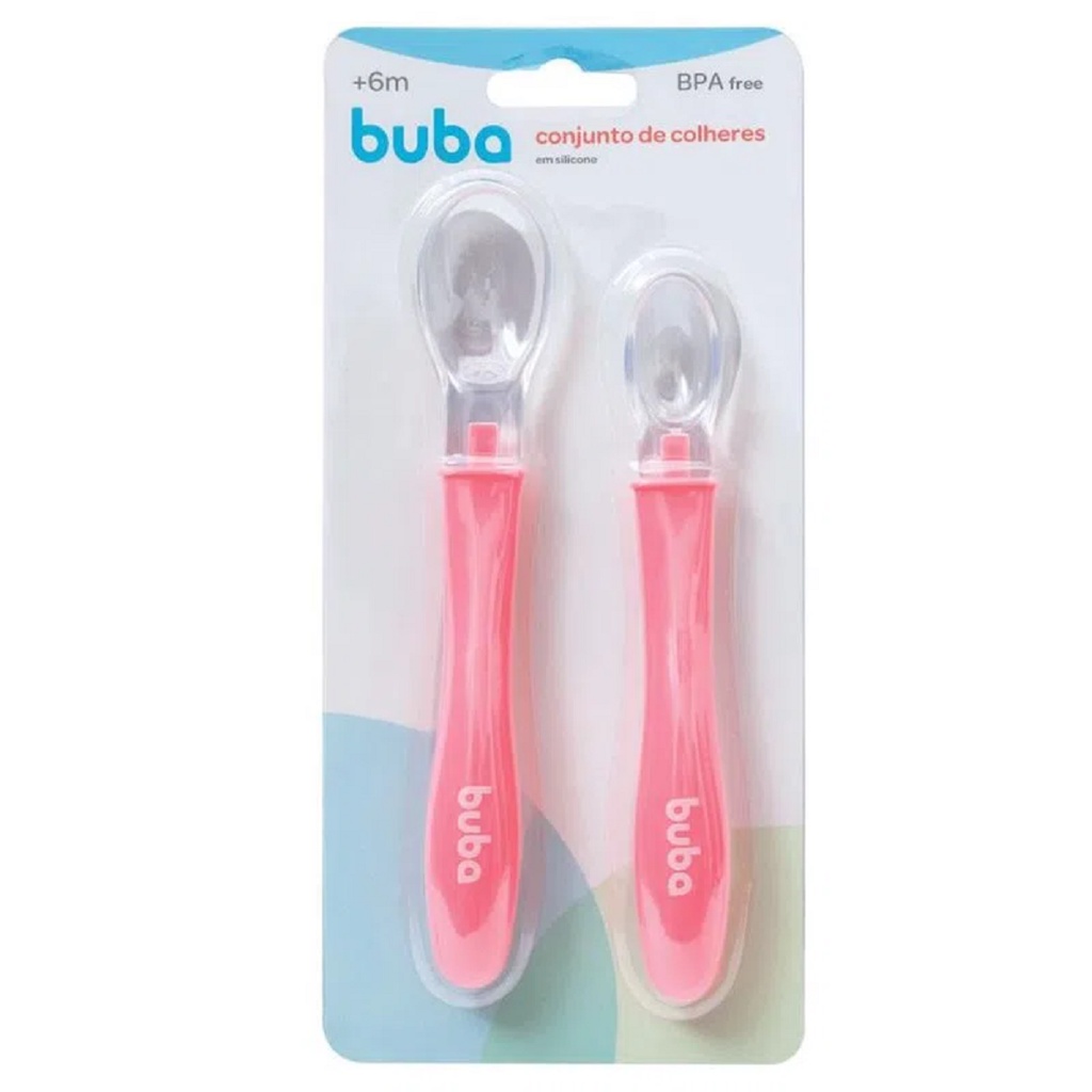 Conjunto De Colheres Em Silicone Rosa 11824 - Buba em Oferta na Shopee