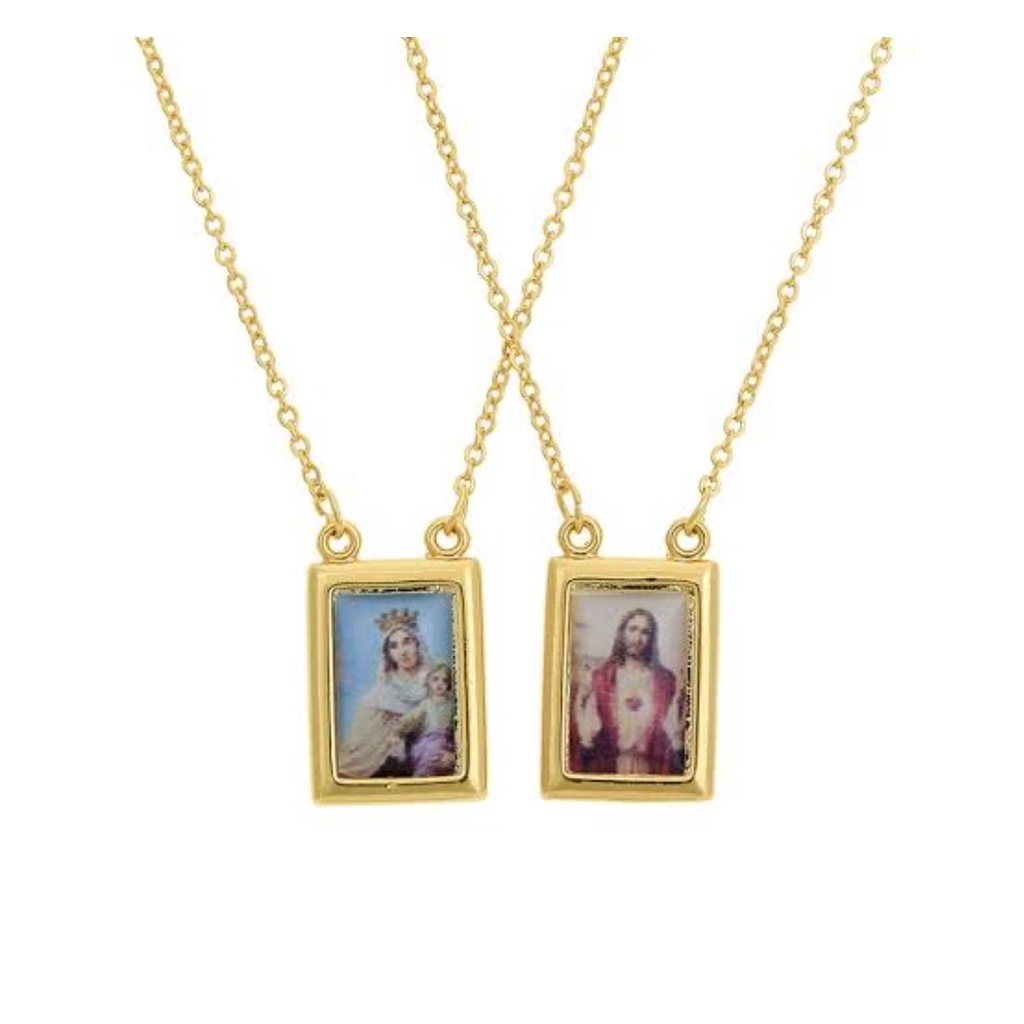 Colar corrente Escapulário Nossa Senhora do Carmo com Imagem Colorida Aço Inox Masculino Feminino Unissex