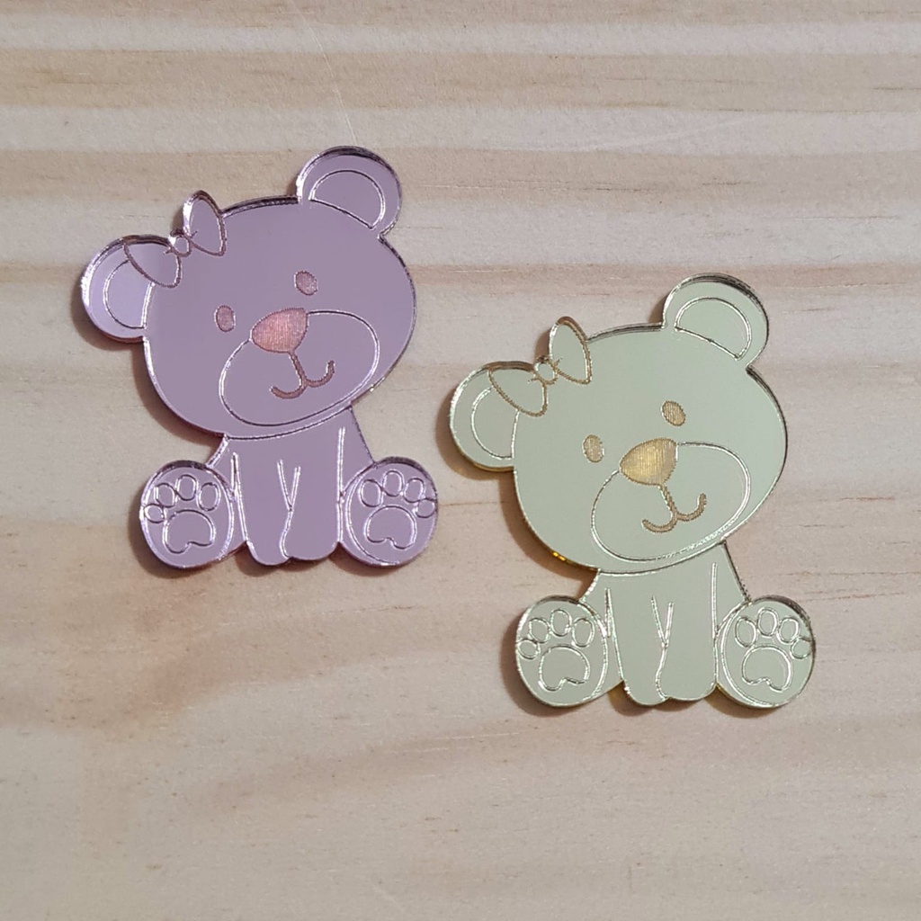 Apliques de Acrílico Espelhado Desenho - 4cm - Ursinha Ursinho Ursa Urso