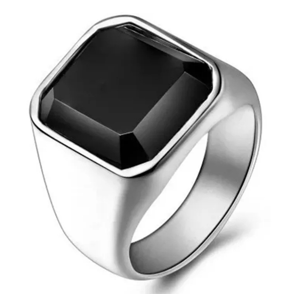 Anel Masculino Homem Comendador Banho Ouro Branco Pedra Onix