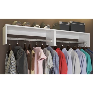 Kit 2x Cabideiro de Parede - Prateleira Arara para Roupas - 60x20x25