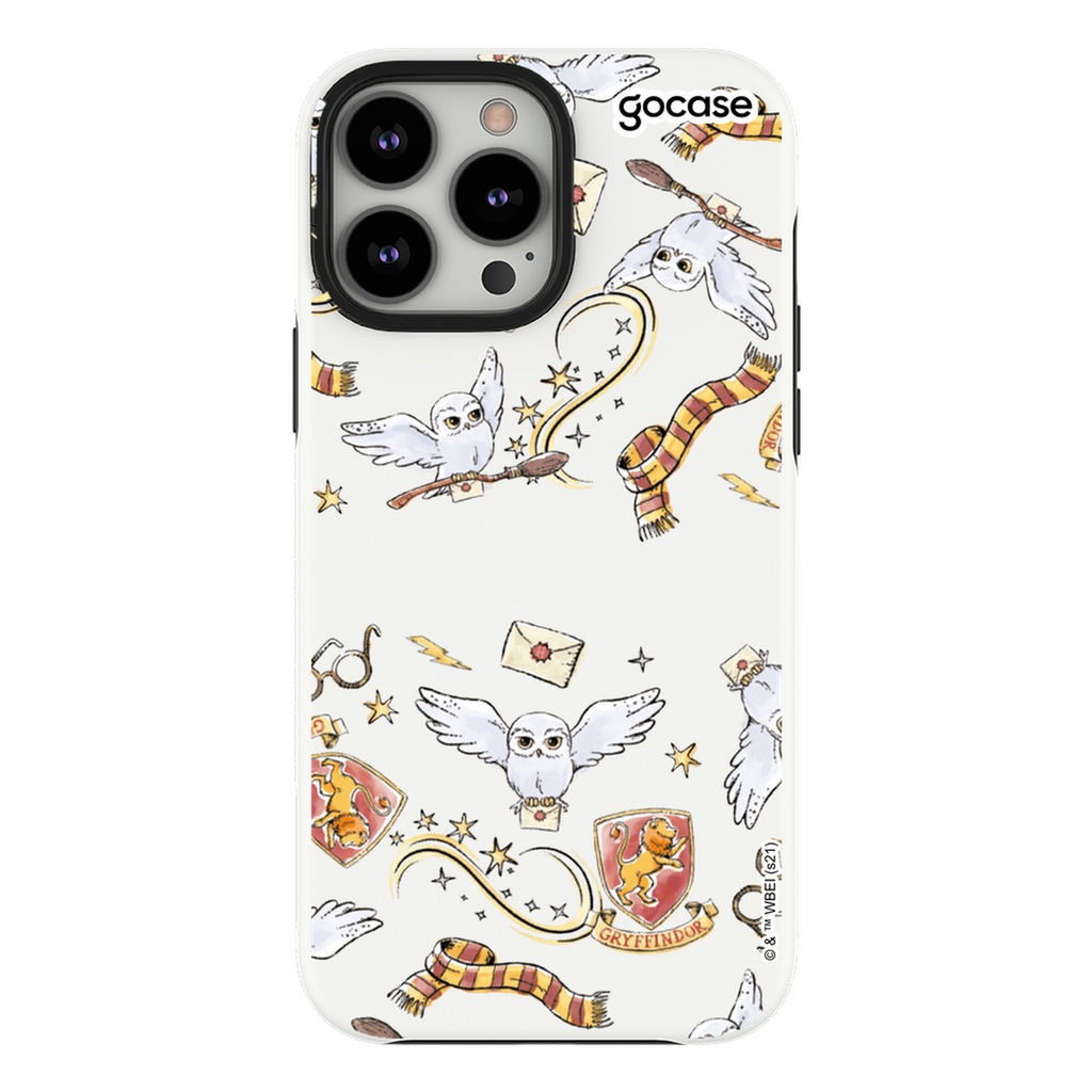 Capa Capinha Gocase Anti Impacto Pro Dupla P&B para iPhone 13 Pro Max Harry Potter Itens Grifinória Clean