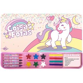 Kit para Colorir Unicórnio (Livro para colorir, cartela de adesivos, canetinhas, giz de cera, aquarela e pincel) - DCL