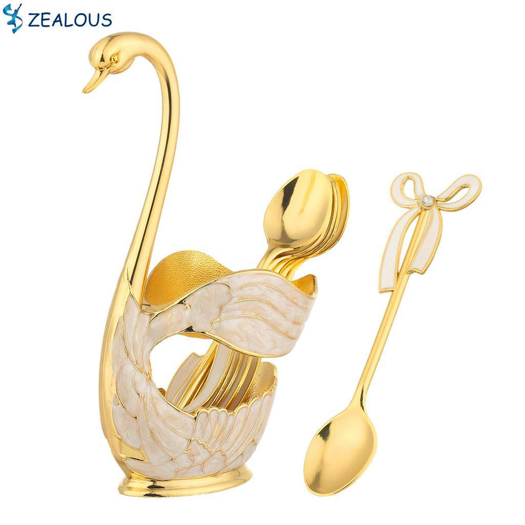Zealus Conjunto De Colher De Metal Dourado / Criativo / Talheres Em Metal / Cisne Para Uso...