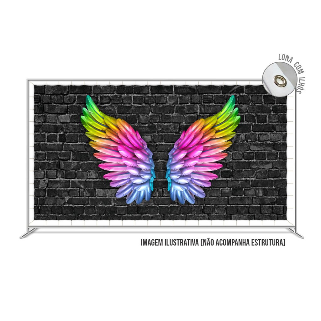 Painel de Festa Painel de Festa de 200 x 200 cm (2,0 x 2,0 m) Tema Asas Coloridas Anjo
