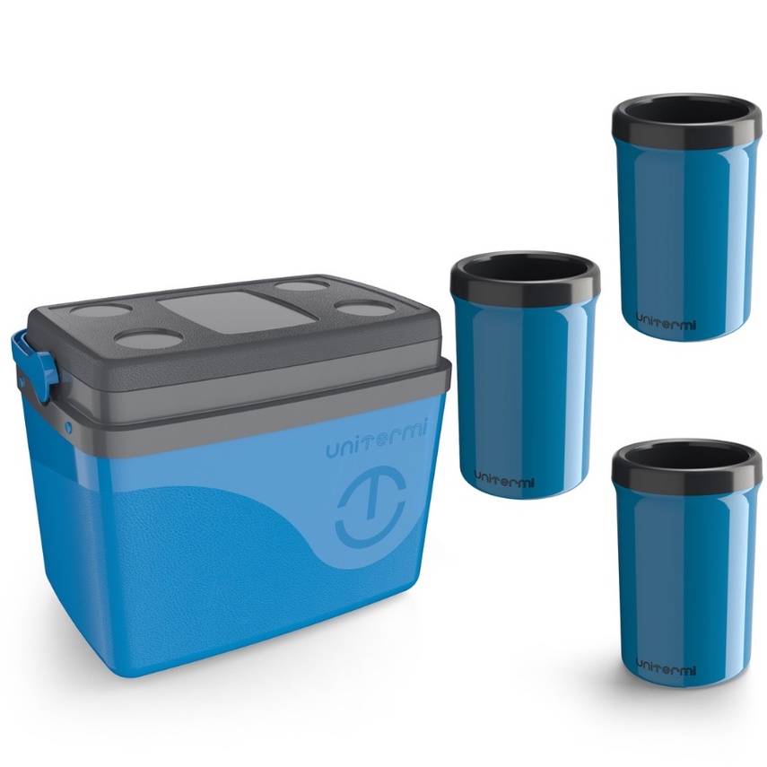 Caixa Térmica Cooler 30l Unitermi Azul + 3 Portas lata 350ml