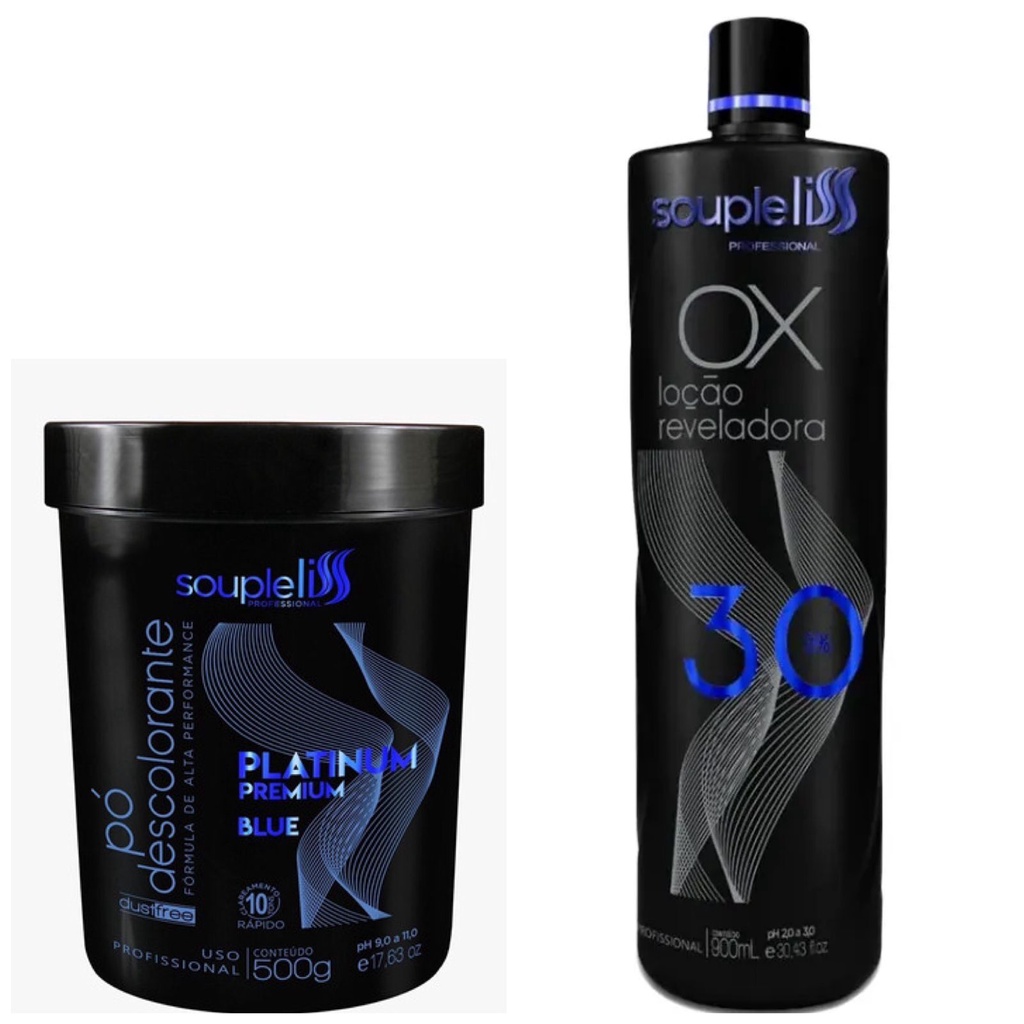 Pó Descolorante Platinum Blue Azul + Ox 30 Volumes Souple Liss