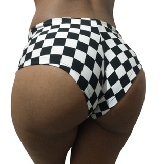 Micro Short Colado Retrô Xadrez Suplex Pole Dance Malhação Elasticidade