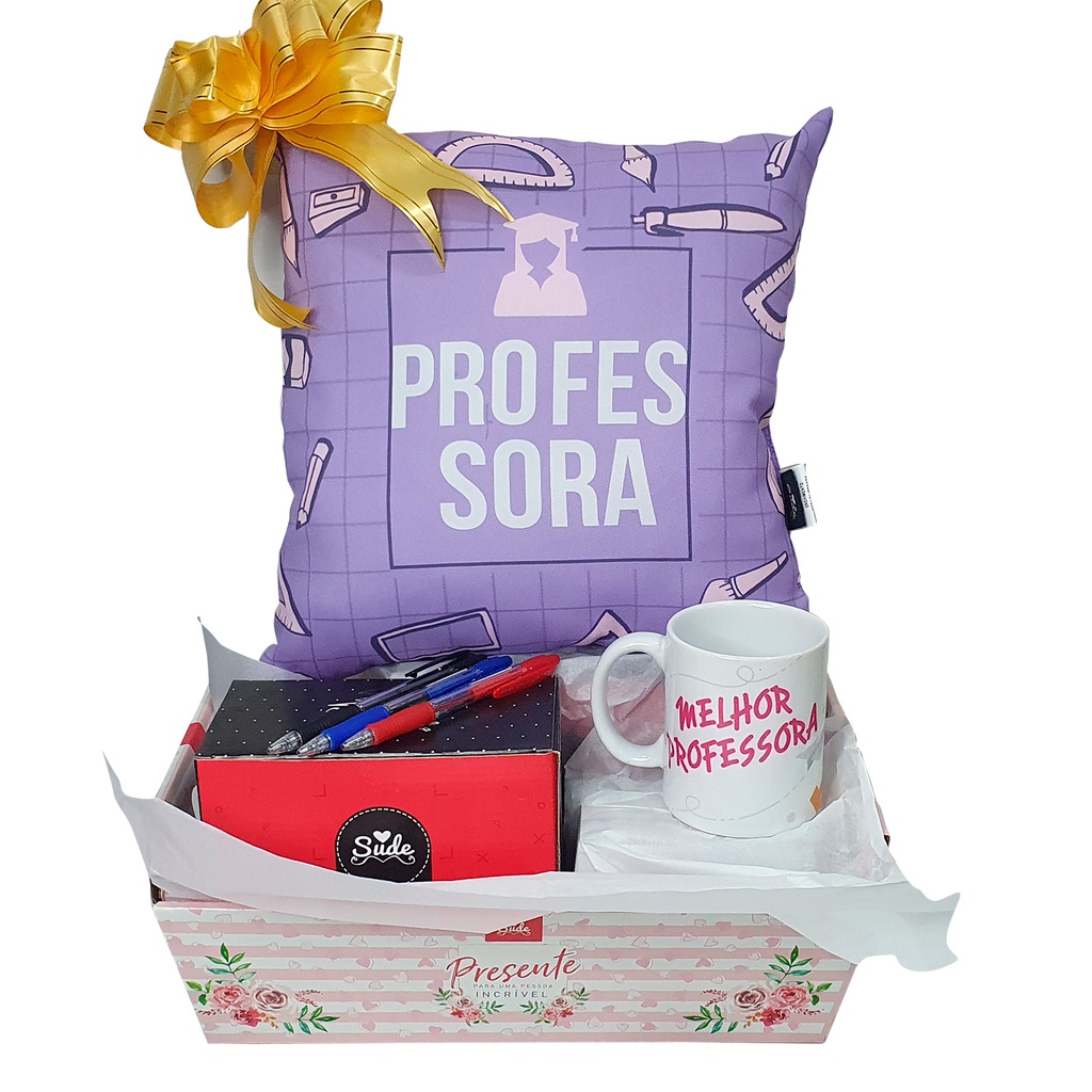 Presente Para Professor Caneca + Almofada + 3 Canetas Pilot