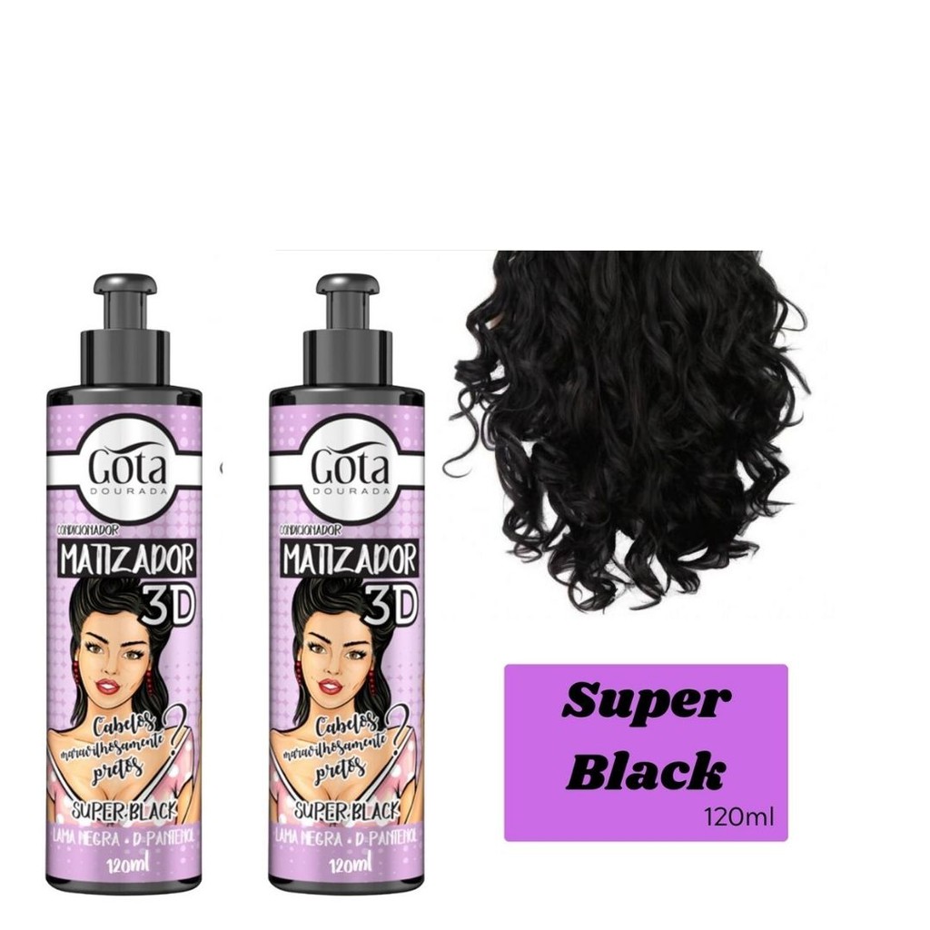 KIT 2 GOTA DOURADA CONDICIONADOR MATIZADOR 3D SUPER BLACK 120ML