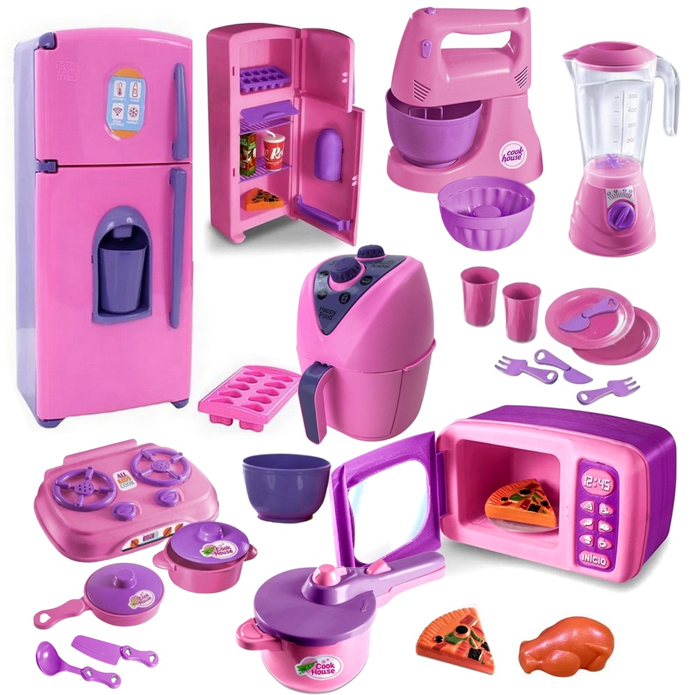 Minha Primeira Cozinha Infantil Brinquedo Menina Play Cooker Completa Fogao Geladeira Batedeira 3938