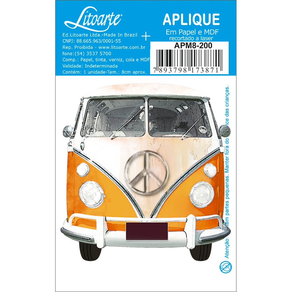 APLIQUE EM PAPEL E MDF CORTADO A LASER APM8-200 KOMBI FRENTE LARANJA - LITOARTE