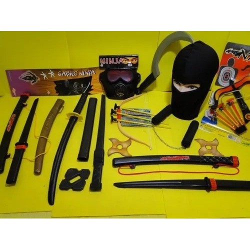 Kit Ninja Dragão Tartaruga Katana Sabre Arco Flecha Estrela Nunchakun Mascara Touca