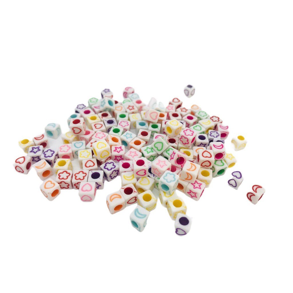 Miçanga Cubo Simbolos - Branco c/ Multicolorida NV3 - 6x6 - 250Gr