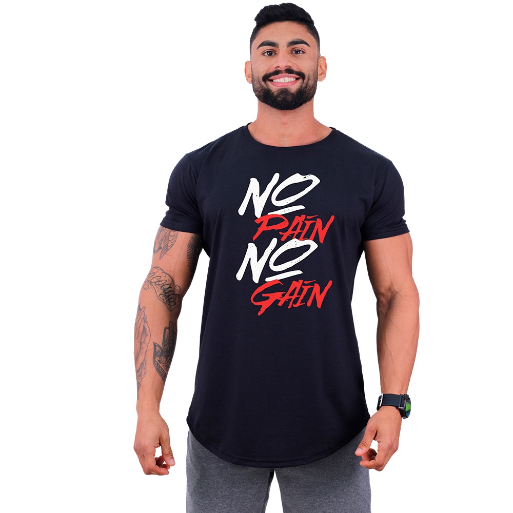 Camiseta Longline Masculina Algodão MXD Conceito Academia Musculação Lazer No Pain No Gain