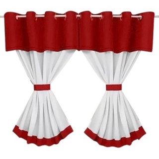 Cortina Cozinha Janela Bandô Lisa 2,60m x 1,40m para Varão Simples -Acabamento Premium Vermelha em Oferta na Shopee
