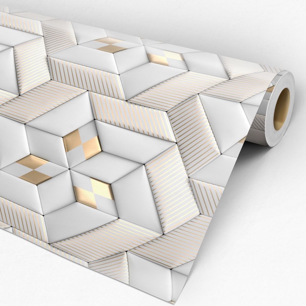 Papel de Parede Adesivo Geométrico Cinza e Dourado Efeito 3D Adesivo Lavável Rolo para Sala e Quarto