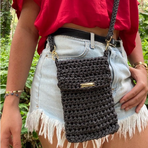 Bolsa de crochê | Bolsa transversal porta celular, em Fio Náutico