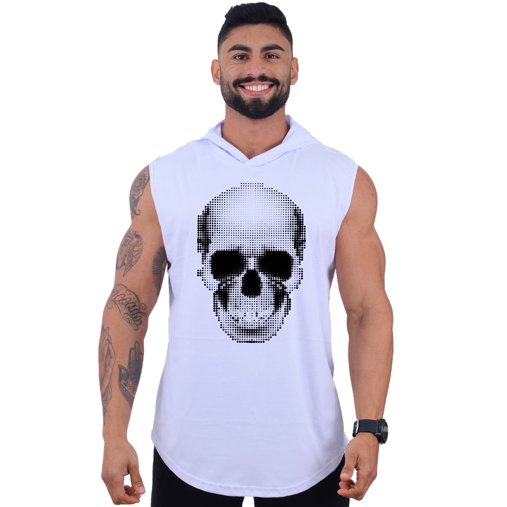 Regata Longline Com Touca Masculina MXD Conceito Academia Musculação Caveira Pontilhada