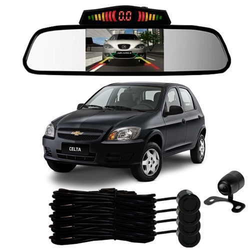 Sensor De Ré + Espelho Camera Ré Chevrolet Celta Preto