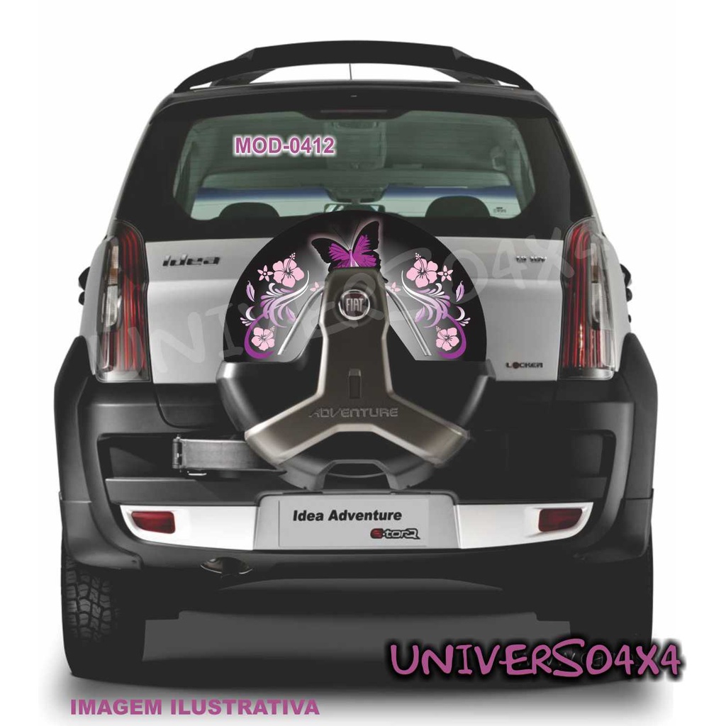 Capa Estepe Personalizada Fiat Idea e Doblo nova capa com furo central Borboleta Flores M-0412