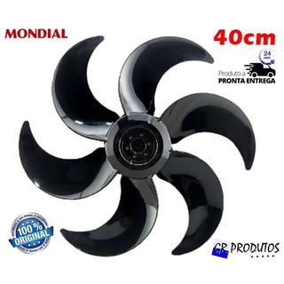 Hélice / Botão Trava / Hélice + Botāo Ventilador Mondial 40cm 40 Vt41 ou V45 ou Nv-75 ou Maxi Power 6 Pás Preto Original EIXO Redondo 8mm Kits