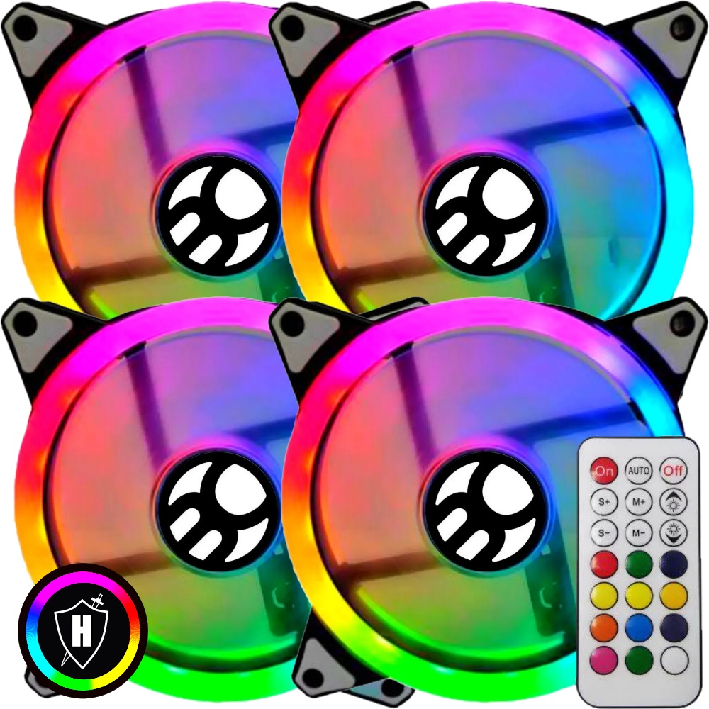 Kit 4x Cooler Fan Ring Led RGB 120mm 120cm c/ Controle Remoto e