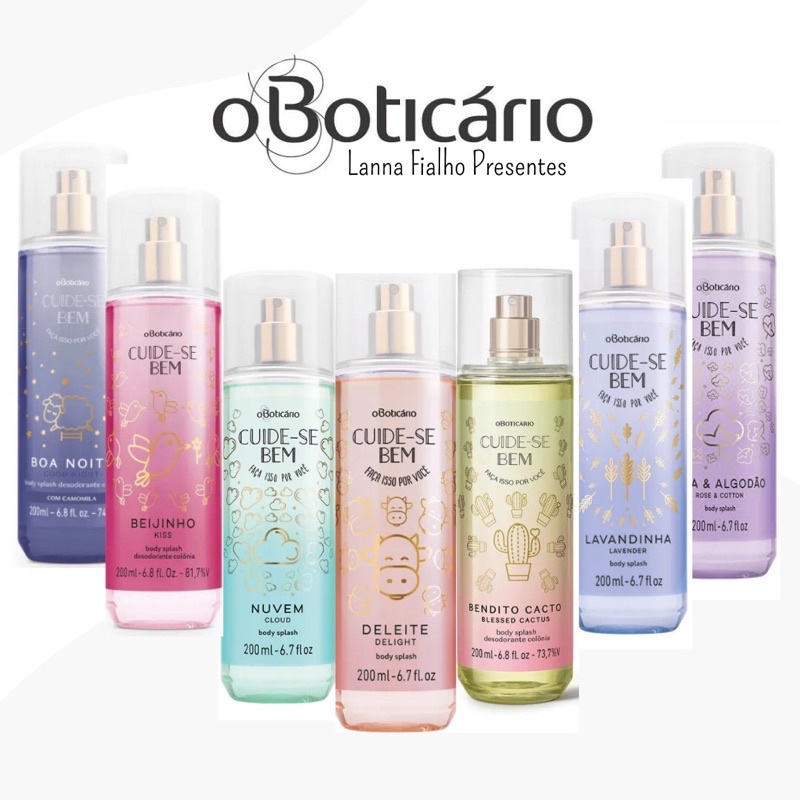 Perfume (Colônia) Body Splash Cuide-se Bem - O Boticário - Deleite, Boa Noite, Bendito Cacto, Lavandinha, Beijinho, Nuvem e Rosa e Algodão ir