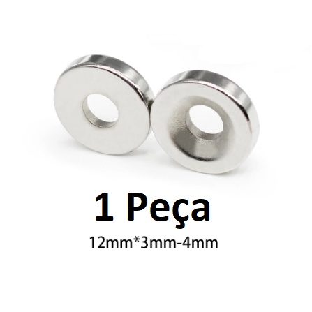 Imã de Neodímio  12x3 mm com Furo de 4mm Disco - 1 peça