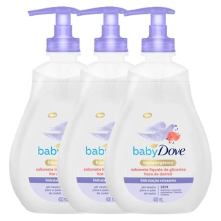 Kit com 3 Sabonete Líquido de Glicerina Baby Dove Hidratação Relaxante Hora de Dormir 400ml