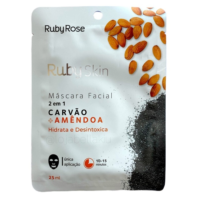 Máscara Facial 2 em 1 Ruby Skin Carvão + Amêndoa Ruby Rose 25ml ...