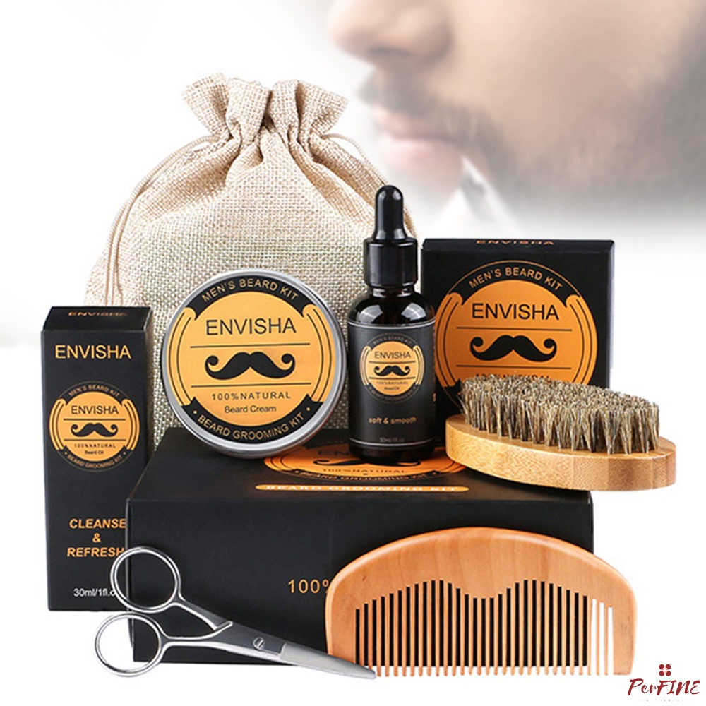 Barba Ferramenta Crescendo Conjunto Para Homens Com Balm/Pente/Escova/Tesoura Cuidados Kit Melhor Presente O Pai 6 Pçs/Set Grooming Tool