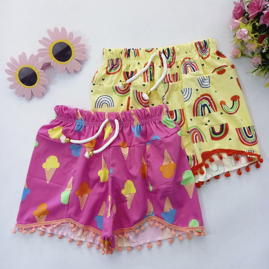 Short Pompom Menina Estampado Feminino Infantil e Juvenil Promoção