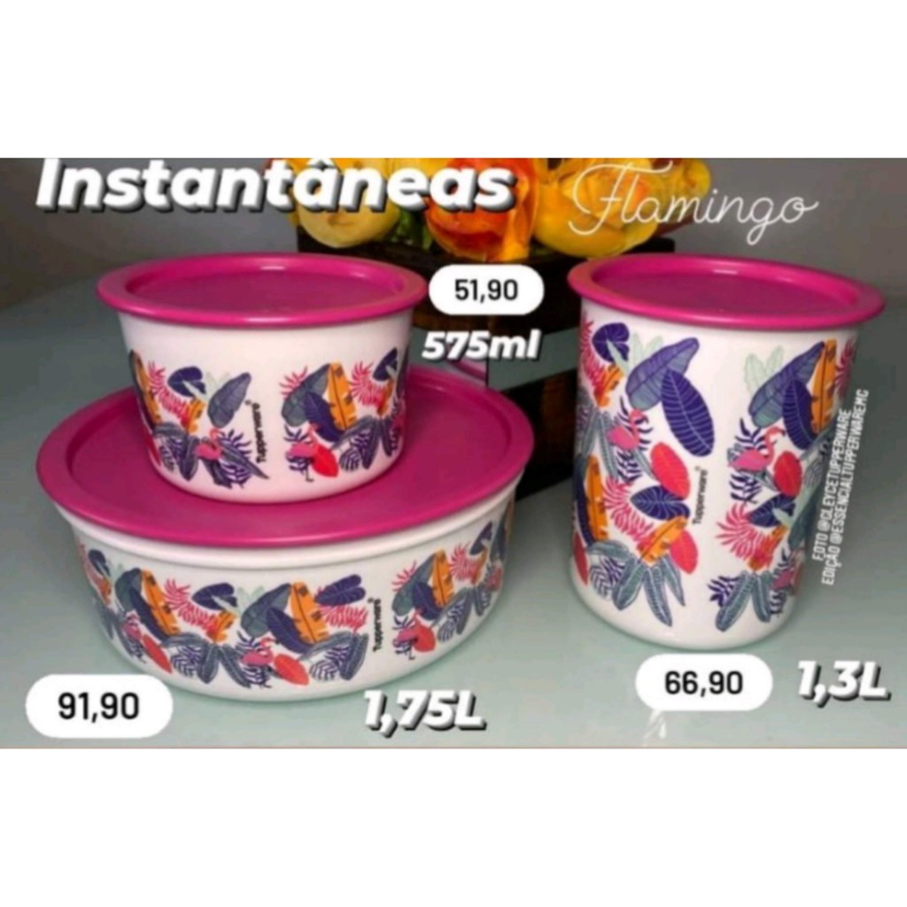 Tupperware super instantânea slim flamingo tropical kit 3 peças