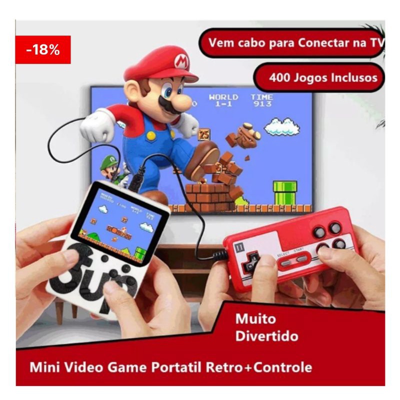 Mini Vídeo Game Boy Portátil Sup 400 Jogo Anos 80 Av Liga Tv
