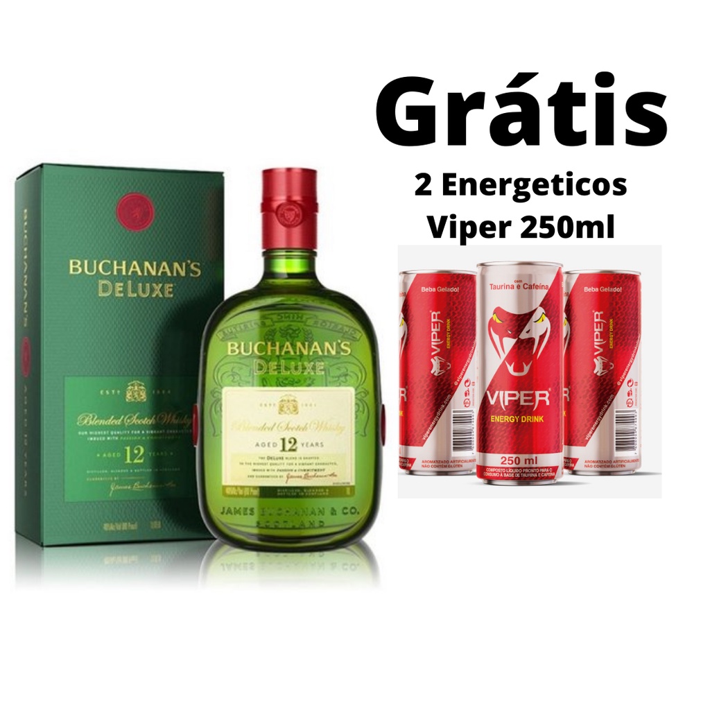 Whisky Buchanans 12 anos 1 Litro + Grátis 2 Energeticos Viper 250ml |  Shopee Brasil