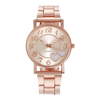 Relógio feminino com pulseira de aço e coração feminino