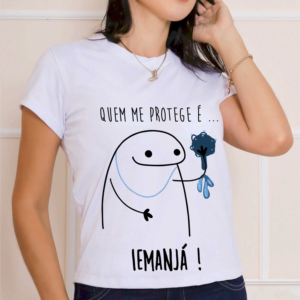 Camiseta tshirt branca estampada personalizada Estampa flork orixas umbanda