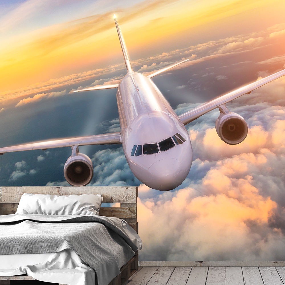 Papel de Parede Avião Mar Nuvens Viagem Sala Painel - 379pc