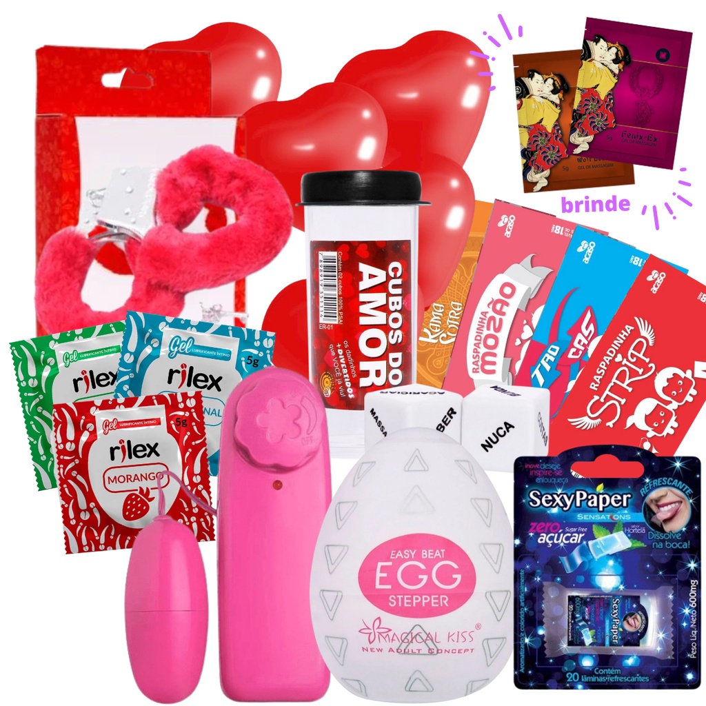 Kit Sex Shop 15 Itens Casal Romântico Algema Vibrador Egg Dado Lubrificante Excitante Gel 8901