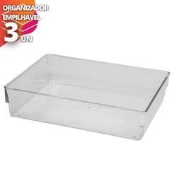 Organizador Acrilico Empilhavel p/ Cozinha Gaveta E Escritorio 3 Unidades