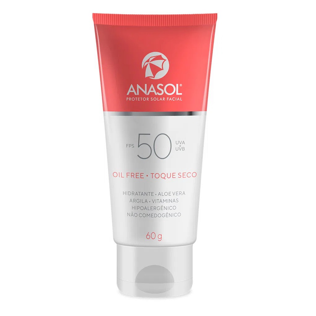 Protetor Solar Facial Anasol Toque Seco FPS 50 Vegano 60g