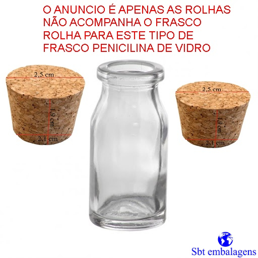 Kit 100 Rolha de cortiça Cônica 19x25x21 Para Frasco tipo Penicilina