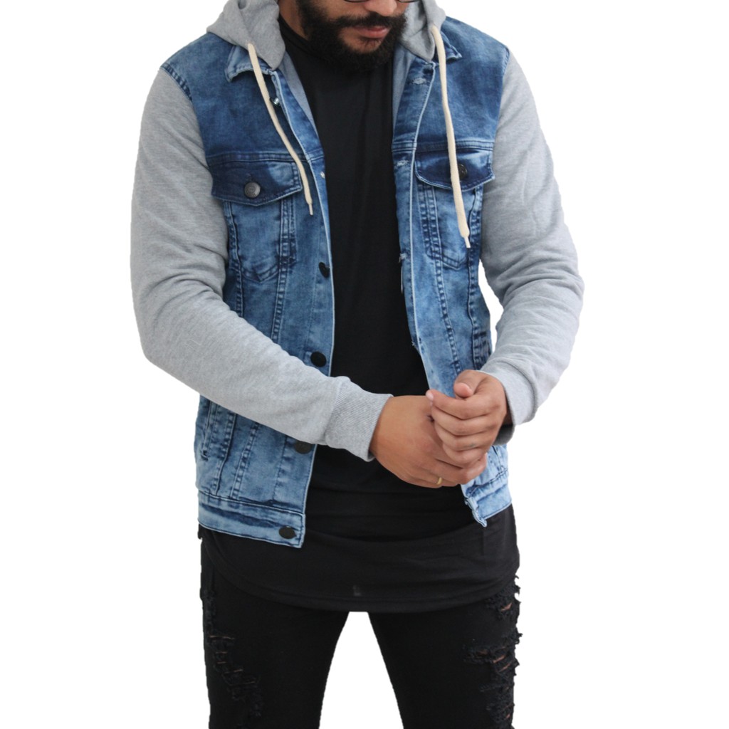 Jaqueta jeans hot sale moletom masculina