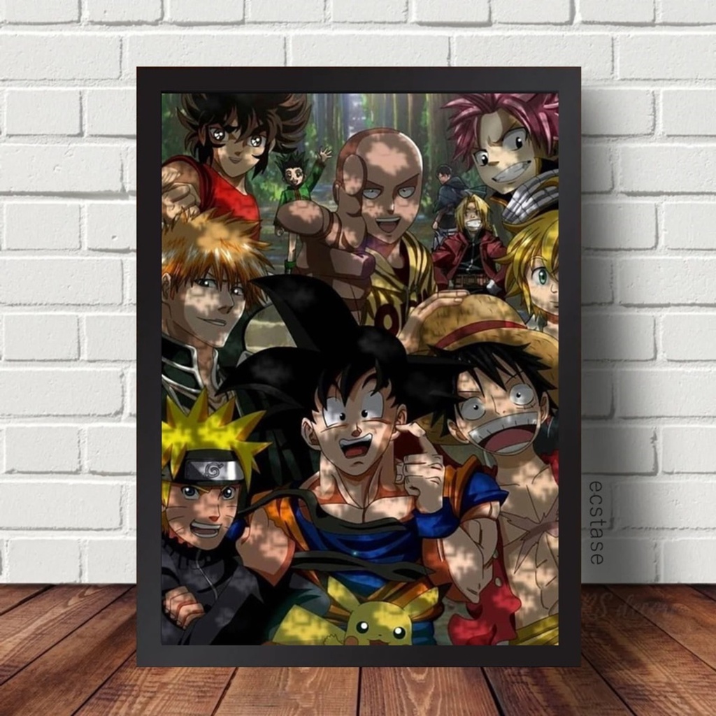 Quadro Decorativo Animes Crossover Naruto One piece Goku mwc
